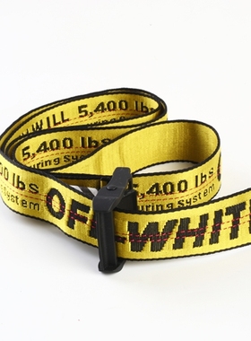 19SS Off ow White黄色警戒线潮牌腰带帆布潮牌刺绣黑皮带男女款