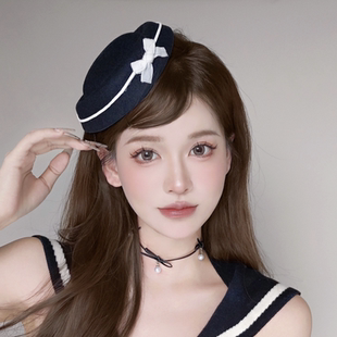 蝴蝶结小礼帽女日系海军风lolita水手帽法式 赫本高端圆顶帽子头饰