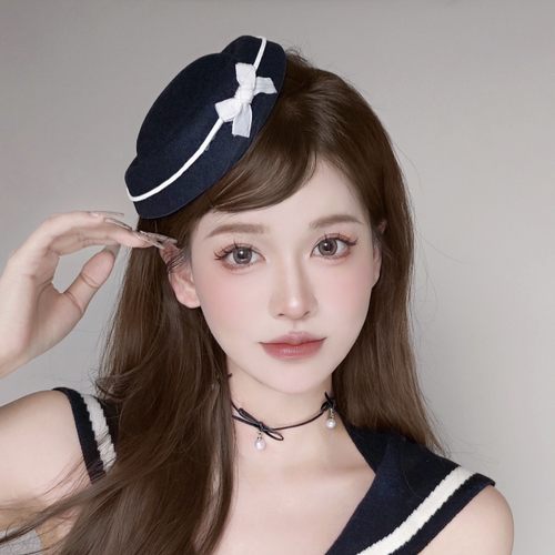 蝴蝶结小礼帽女日系海军风lolita水手帽法式赫本高端圆顶帽子头饰