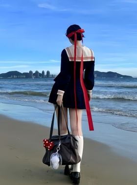 jk制服发夹红色超长飘带蝴蝶结发饰垂耳兔甜美法式芭蕾风顶夹头饰