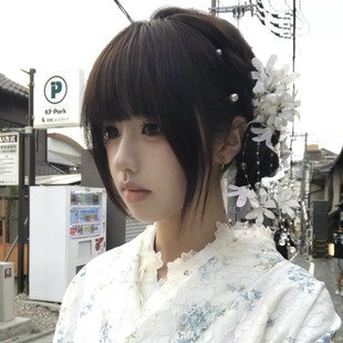 日系氛围感白色铃兰花流苏发夹女侧边花朵发卡新中式拍照发饰头饰