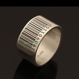 s925戒指纯银条形码宽版男女情侣款镶嵌20号原创设计简约新银饰