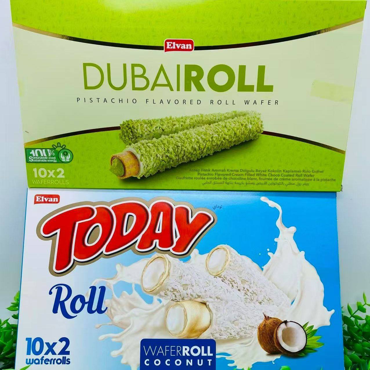 土耳其进口开心果味夹心威化卷巧克力棒椰子味夹心威化卷休闲零食