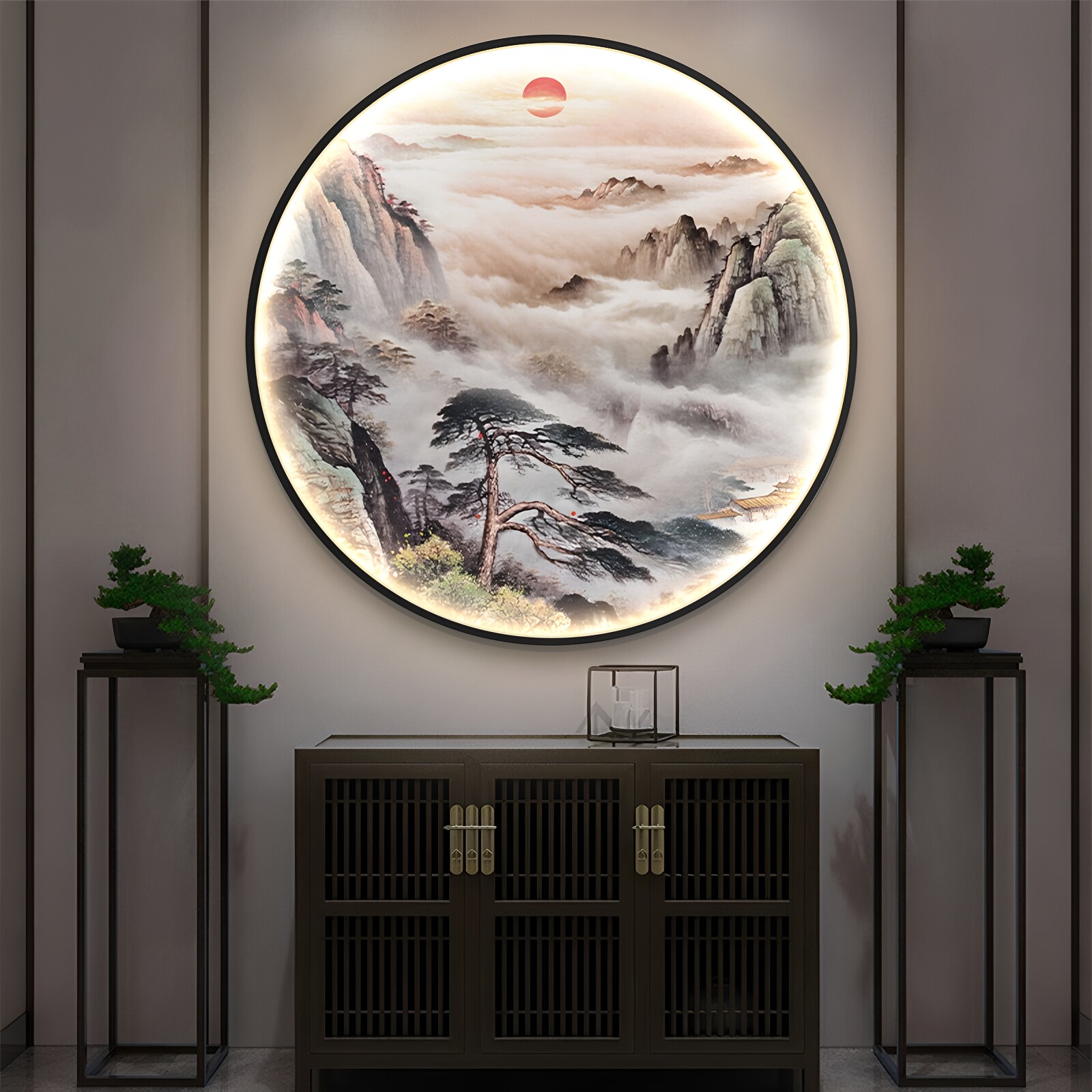 带灯装饰画入户玄关装饰画中古风图片