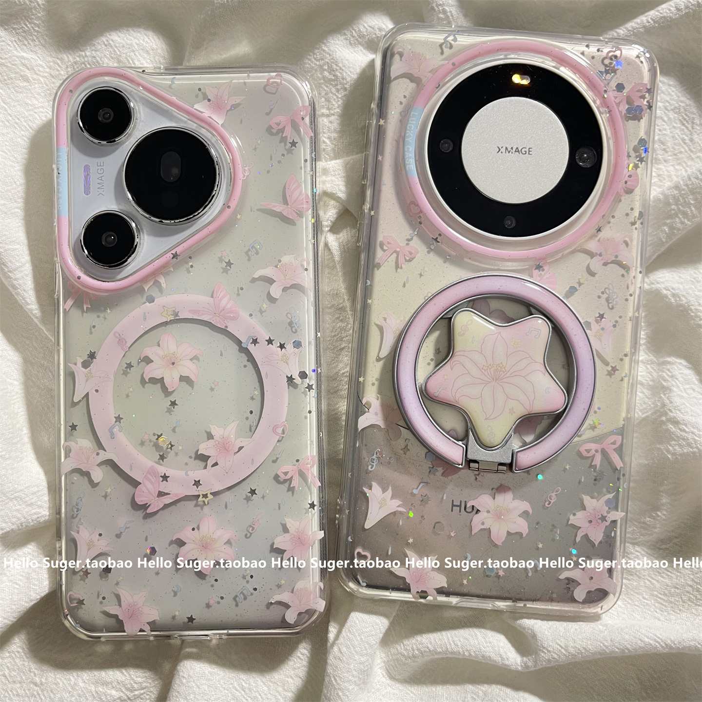 韩系小众粉色百合花折叠磁吸支架适用华为mate70pro+手机壳mate60pro磁吸壳pura70pro保护套pura80pro女款壳