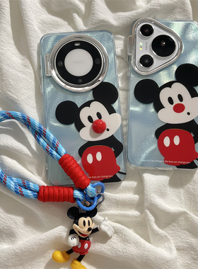 ins风高级感红鼻子可爱米奇适用华为mate60pro+手机壳pura70pro链条挂件mate40/50pro保护套p60女款70ultra壳