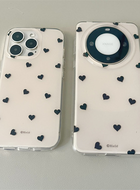 适用华为mate60pro+手机壳小众ins高级感黑色爱心mate50双层硬壳保护套mate40pro气质女神p60保护套p50pro女