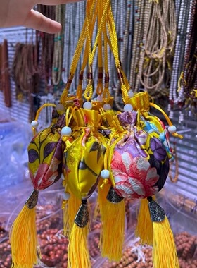 古风黄色织锦刺绣香囊空袋 流苏挂绳荷包 中式随身香包车载挂