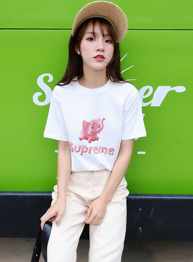 明星同款小飞象t恤女短袖ulzzang原宿港风kaws纯棉情侣ins半袖潮