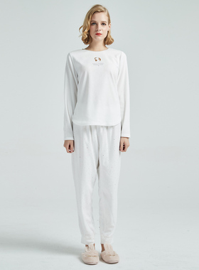 西班牙Your planetT恤长袖衬衫女居家服睡衣春秋摇粒绒薄睡衣套装