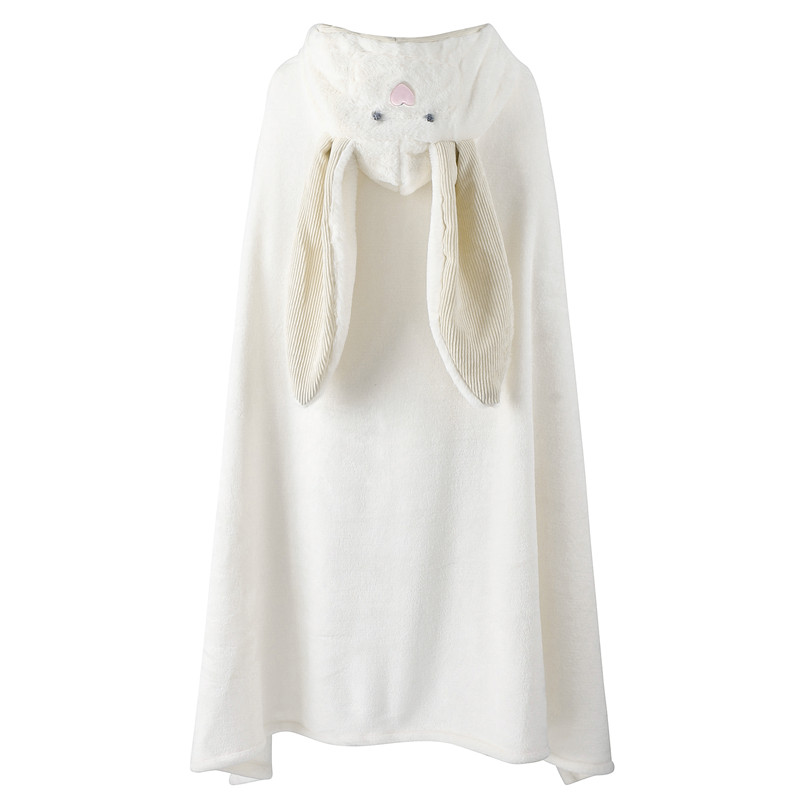 长耳朵兔子毛绒保暖白色披风