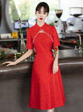 新中式红色旗袍改良敬酒服女夏季小个子结婚订婚礼服回门连衣裙子