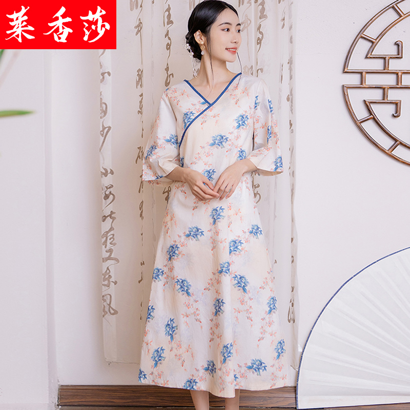 中国风汉服夏装改良版旗袍年轻款少女日常可穿禅意茶服棉麻连衣裙