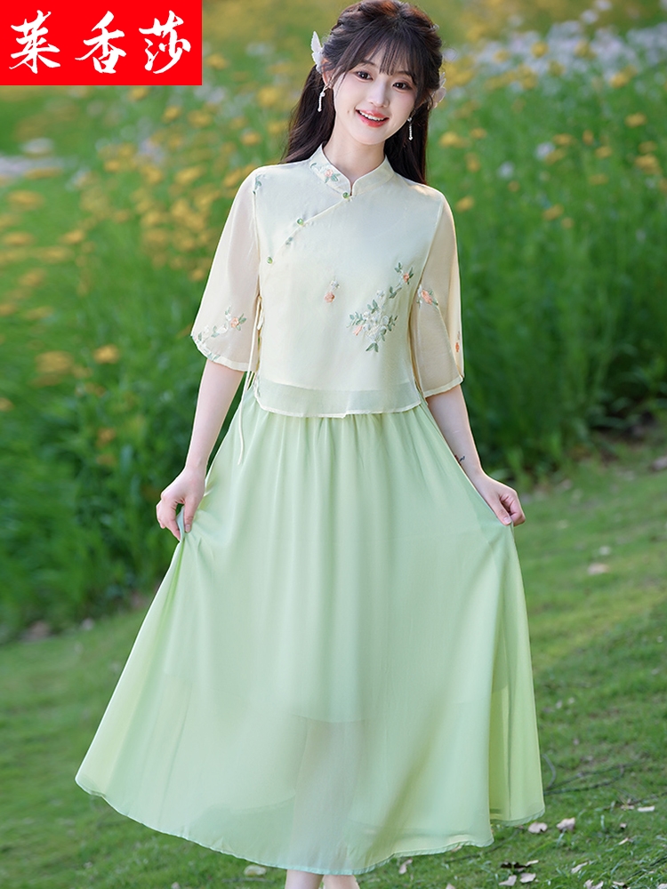 民国女装夏装汉服改良旗袍上衣连衣裙两件套新中式禅意茶服套装裙