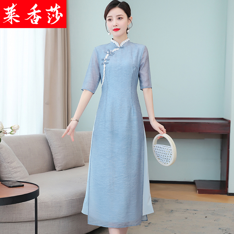 民族中国风汉服夏装茶艺服装中式女装禅服茶服改良唐装旗袍连衣裙