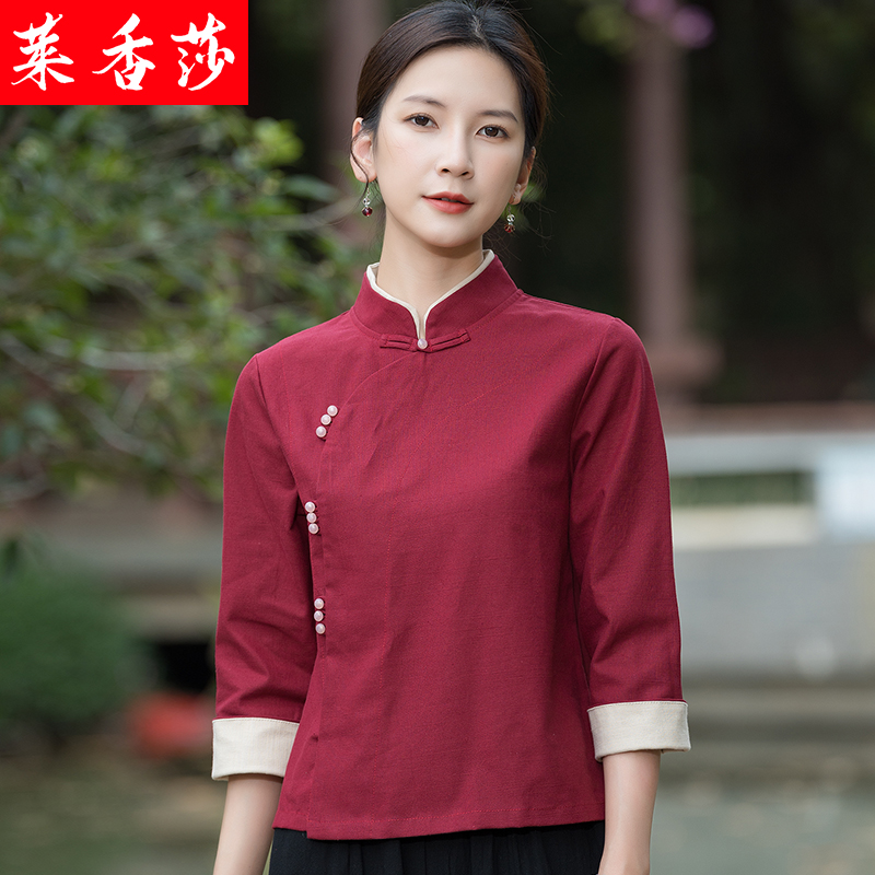 汉服夏装中国风复古中式唐装禅意女装棉麻茶服禅修服改良旗袍上衣 女装/女士精品 上衣 原图主图