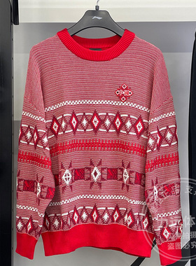 李宁男子毛衣秋冬款运动时尚潮流休闲宽松套头圆领编织衫AMBT247