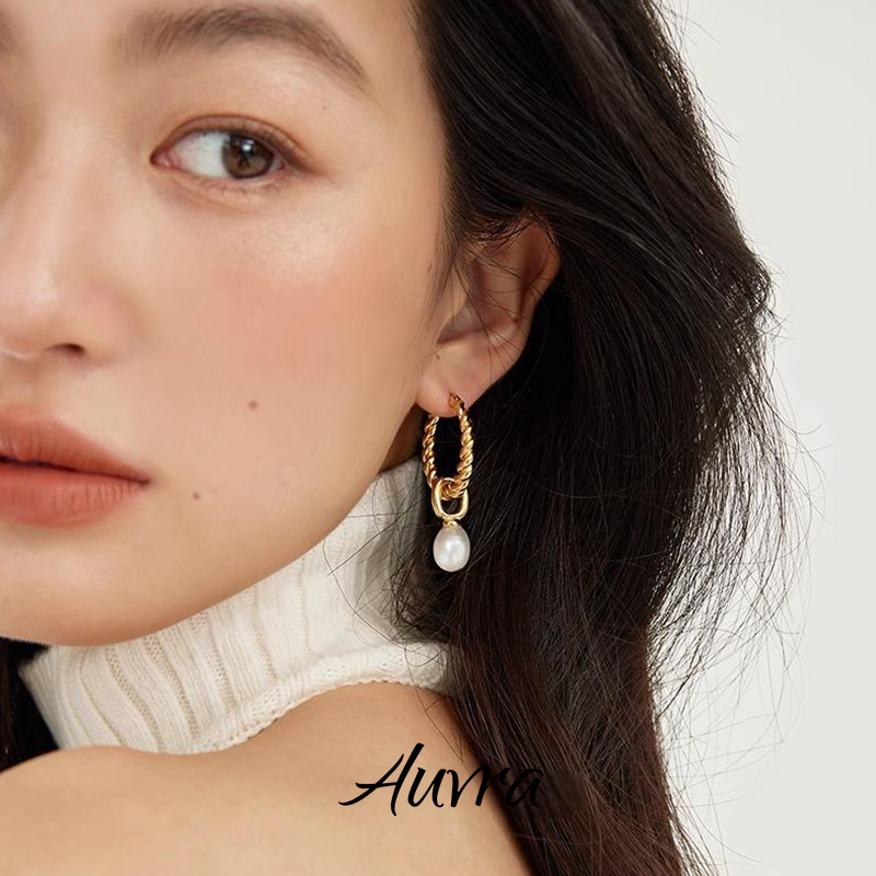 Auvra苏菲玛索 珍珠耳环2025新款高级感复古风金属麻花珍珠耳饰女