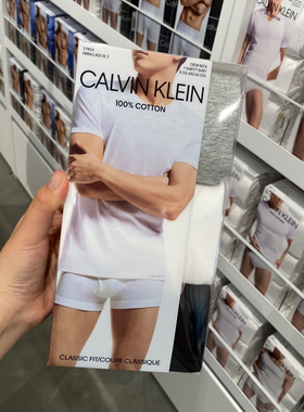 Calvin Klein/CK 男士休闲纯棉纯色打底衫圆领V领短袖T恤 1盒/3件