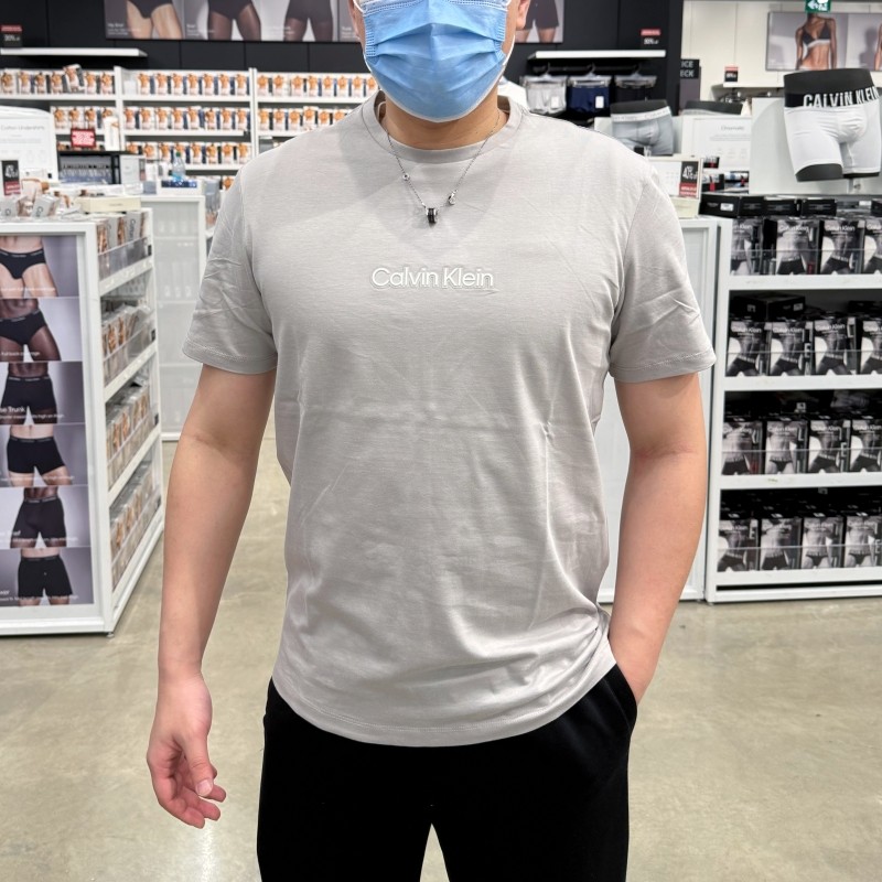 CK Calvin Klein 男士夏季新款简约纯棉纯色LOGO印花圆领短袖T恤