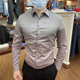 2025秋季新款Calvin Klein/CK 男士休闲时尚渐变修身微弹长袖衬衫