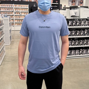 CK Calvin Klein 男士夏季新款简约纯棉纯色LOGO印花圆领短袖T恤