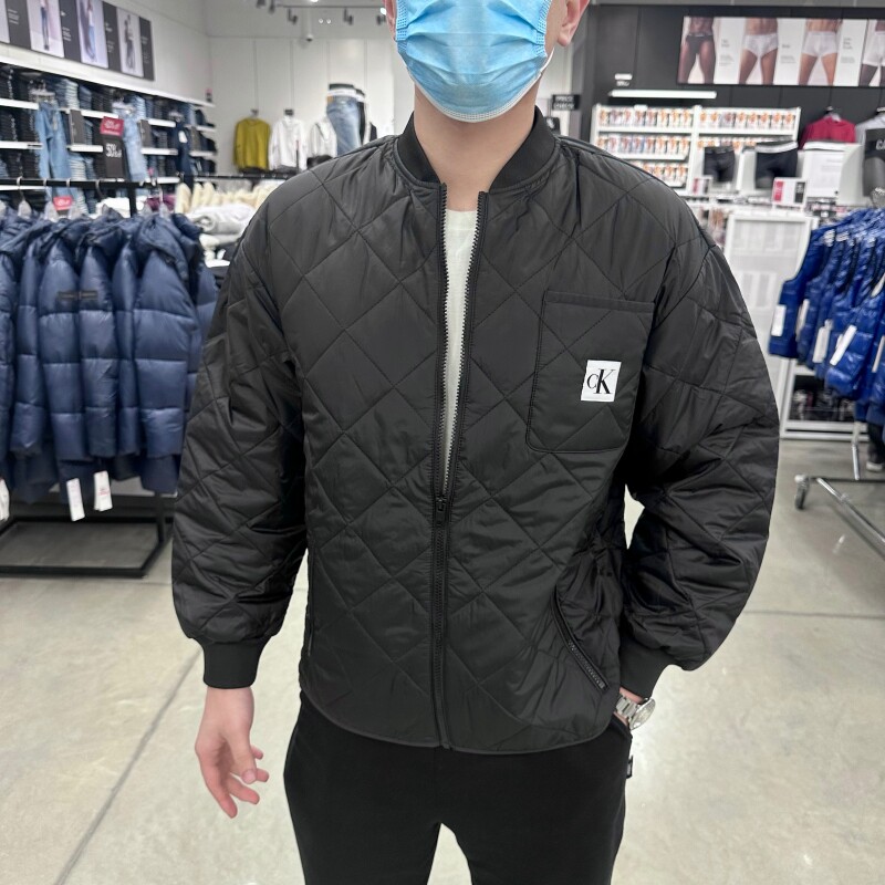 CK英伦时尚菱格棒球领棉衣外套