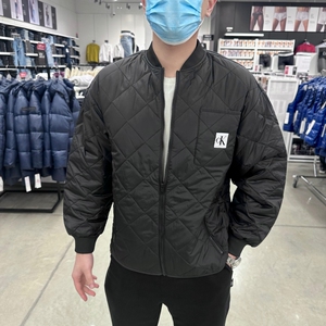 CK/Calvin Klein 男士冬季新款英伦时尚菱格棒球领棉衣夹克外套