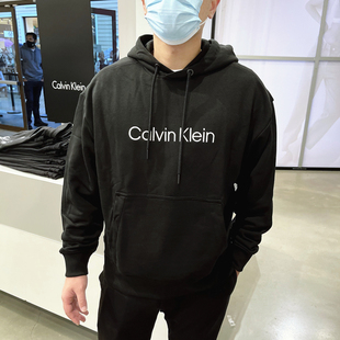 CK Calvin Klein 男士春季新款潮流百搭宽松字母刺绣连帽套头卫衣