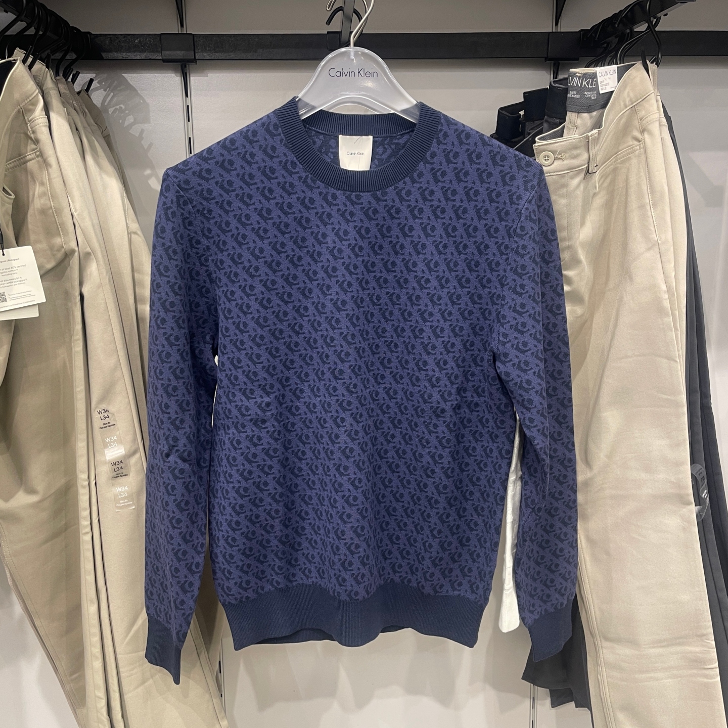 CK男士休闲满LOGO圆领套头针织衫