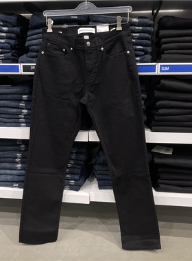 CK/Calvin Klein 男士春季新款纯黑色修身直筒显高百搭牛仔裤长裤