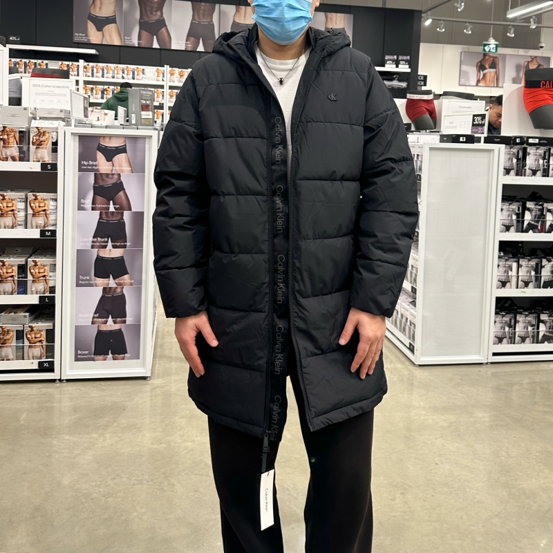 CK冬季加厚保暖中长款连帽棉衣