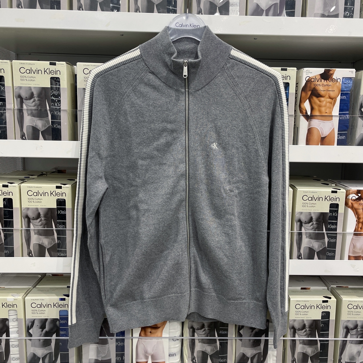 CK男士休闲立领拉链针织开衫外套