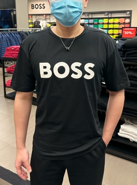 Hugo Boss男士夏季新款休闲百搭字母LOGO印花透气弹力圆领短袖T恤
