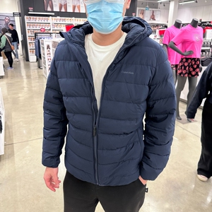 Calvin Klein/CK 男士冬季新款简约百搭纯色连帽加厚保暖棉衣外套