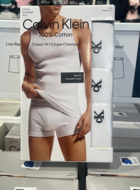 Calvin Klein/CK 男士简约纯棉吸汗透气打底衫无袖T恤背心 3件/盒