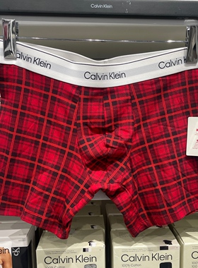 CK Calvin Klein 男士休闲格子百搭透气平角内裤四角内裤 1条装