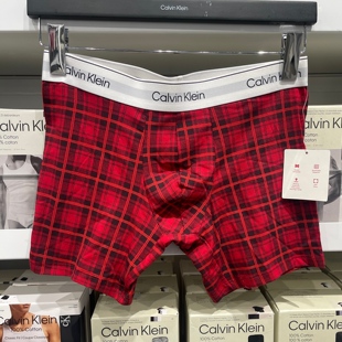 男士 Klein 休闲格子百搭透气平角内裤 四角内裤 1条装 Calvin