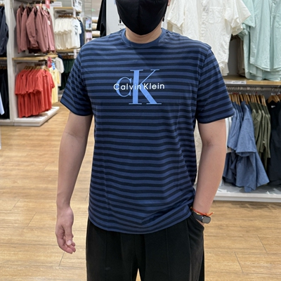 CK男士撞色条纹纯棉圆领短袖T恤