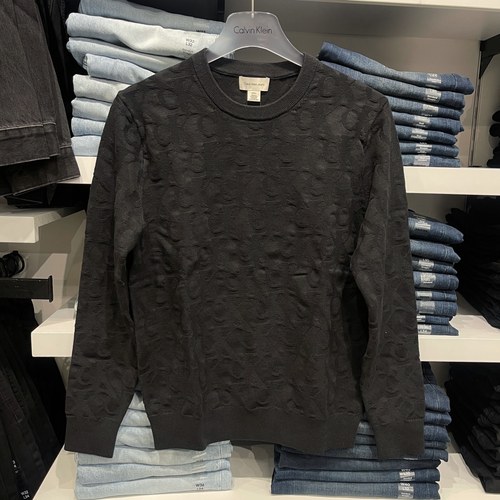 CK男士立体暗纹LOGO圆领针织衫