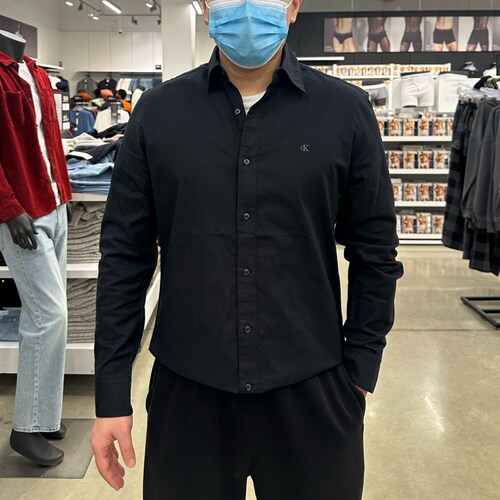 CK男士纯色牛津纺微弹长袖衬衫