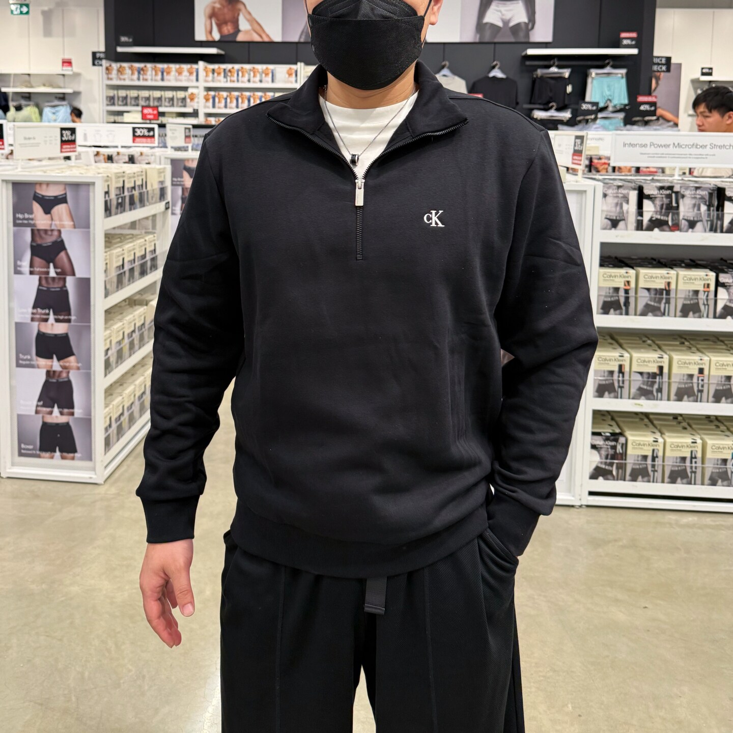 CK男士纯色半拉链套头加绒卫衣