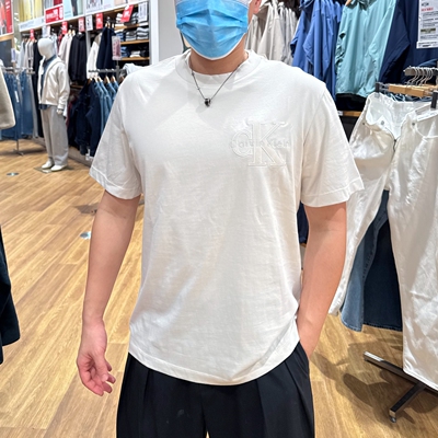 CK男士纯棉刺绣LOGO圆领短袖T恤