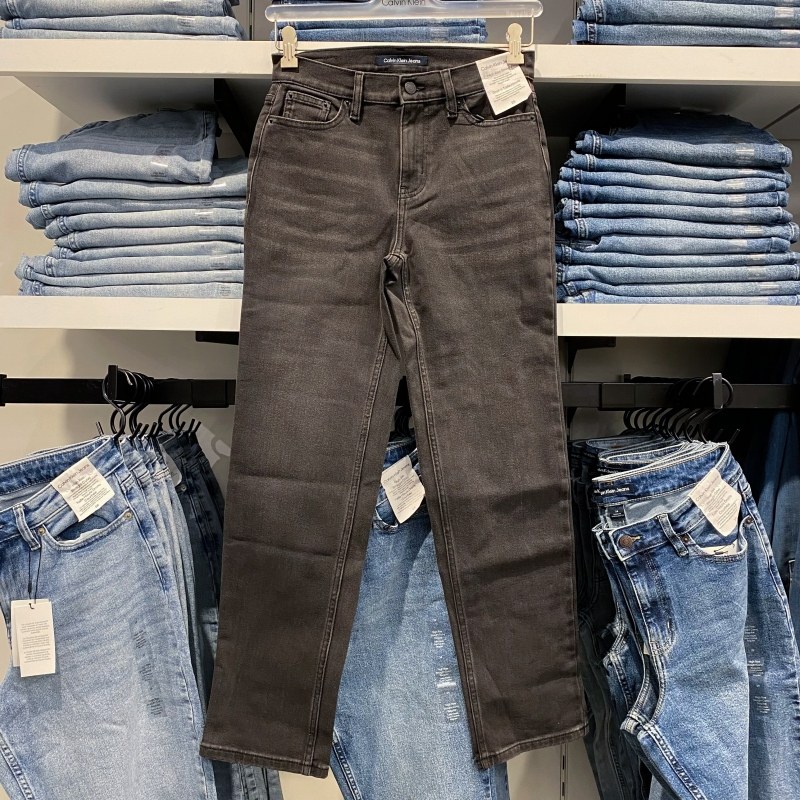 ck calvin klein 女士秋季新款休闲复古水洗高腰宽松直筒牛仔裤