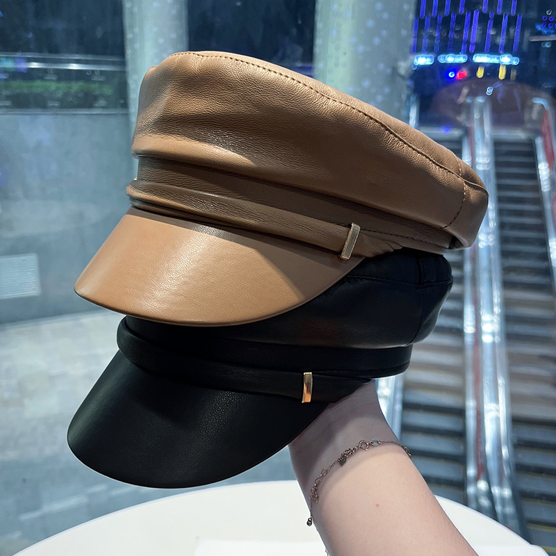 平顶帽英伦复古女秋冬季PU软皮