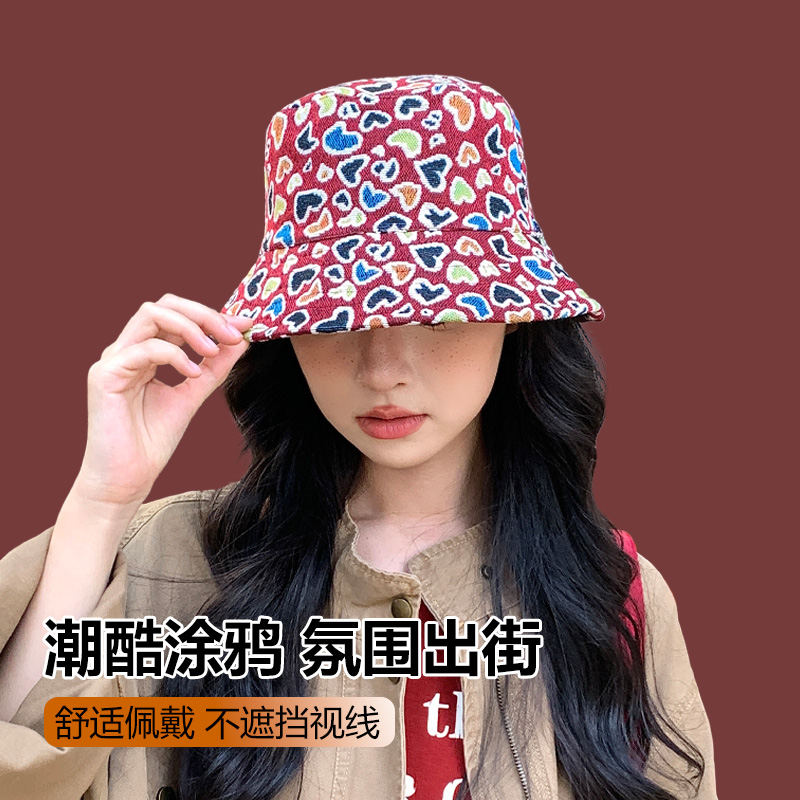 双面可戴涂鸦渔夫帽盆帽显脸小