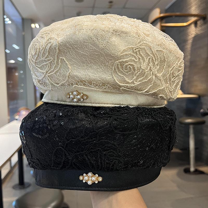 2025年新款缎面蕾丝贝雷帽