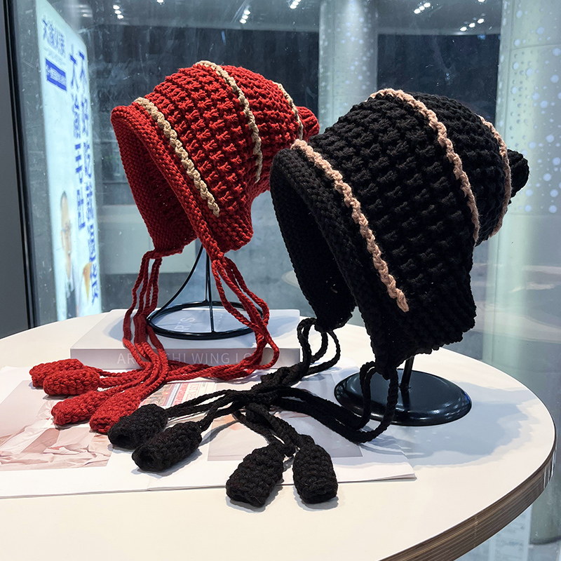 针织帽休闲百搭女秋冬流苏护耳