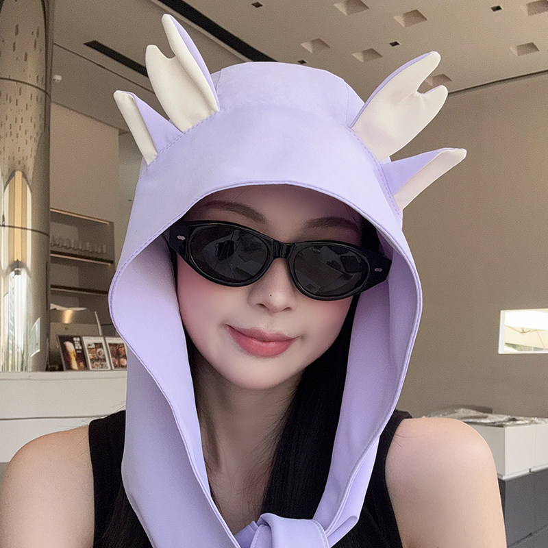 可爱小鹿角冰丝凉感遮阳帽子女款2025新款可当包包可当披肩防晒帽