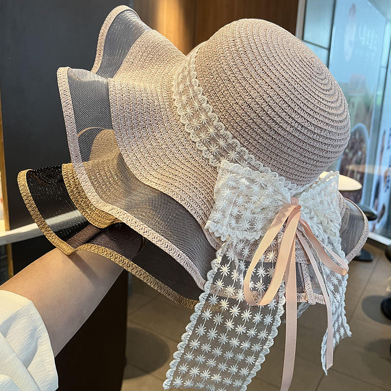 夏季沙滩防晒蝴蝶结草编帽子女款